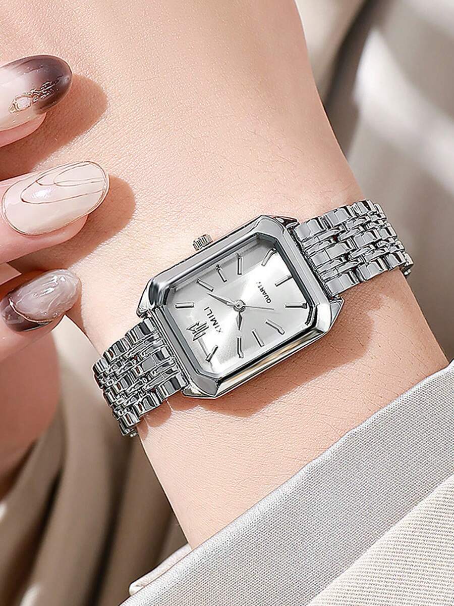 腕時計 レディース クォーツ 1個 ファッショナブルで優雅な女性用クリエイティブなローマ数字小ダイヤル スクエア メタルチェーン拍卖