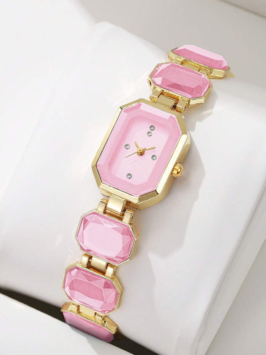 腕時計 レディース クォーツ 1個 女性用エレガントなファッションスクエアラインストーンダイヤル カジュアル クォーツブレスレット拍卖