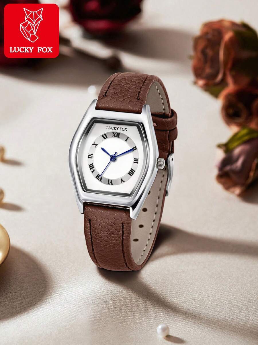 腕時計 レディース クォーツ 1個 レディース バレル型ローマ数字クォーツ腕時計、ヴィンテージエレガントフェイクレザーストラップ拍卖