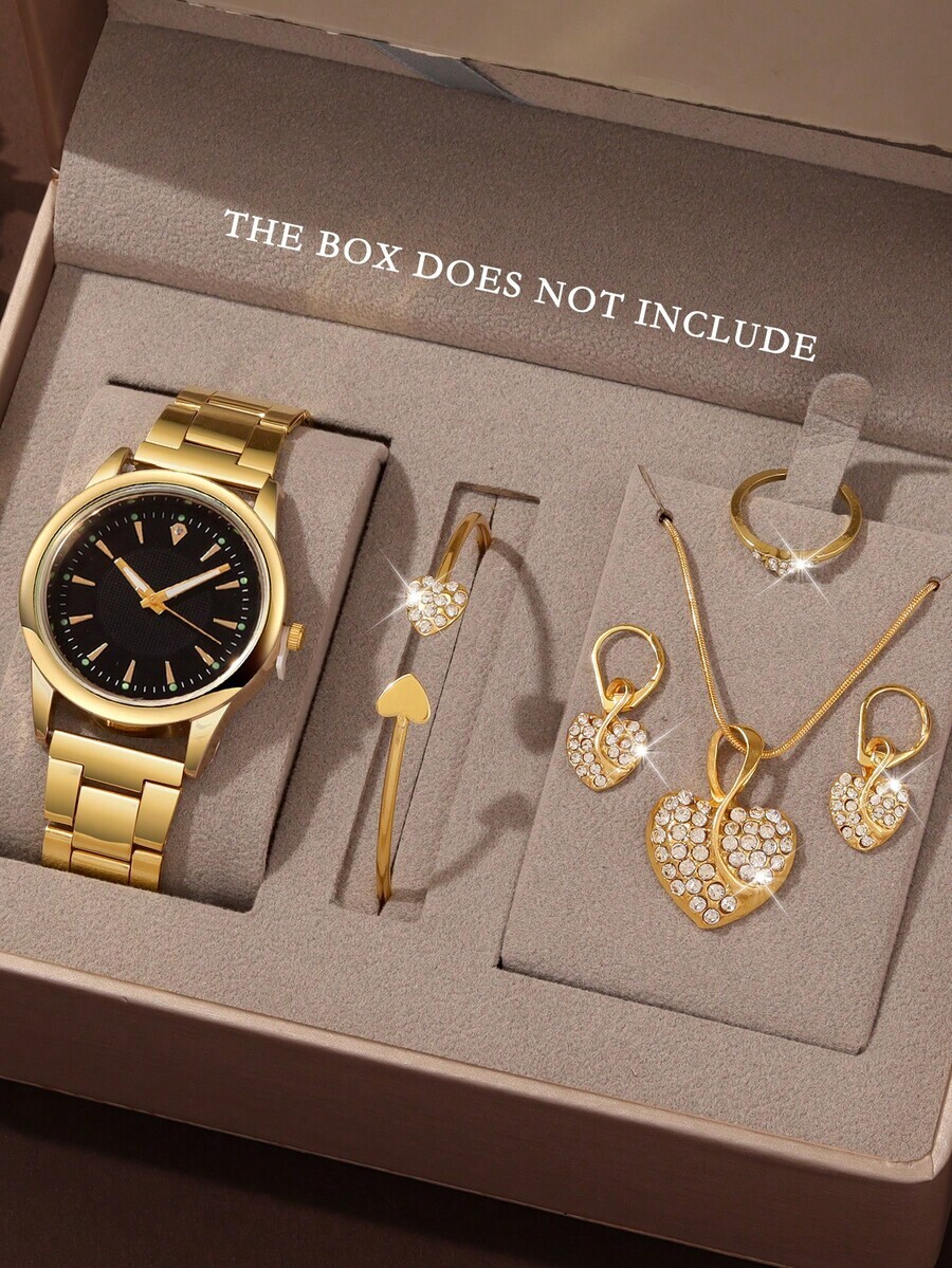 腕時計 レディース セット ファッショナブルで多用途な女性用クォーツ腕時計6個セット、ローマ数字ダイヤル、ゴールドスチールバンド、拍卖