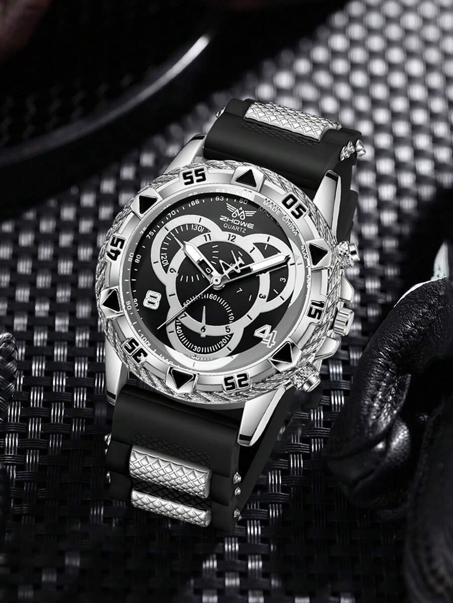 腕時計 メンズ クォーツ 1個 メンズシリコンストラップ、カジュアルスポーツ 3眼デジタル文字盤、クォーツ腕時計、デイリーウェアや拍卖