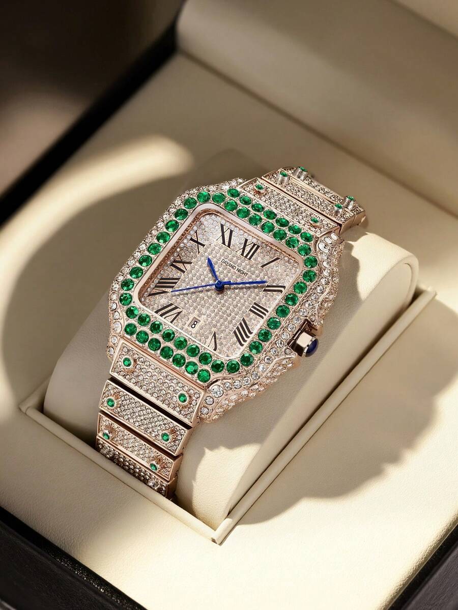 腕時計 メンズ クォーツ 高級エメラルドダイヤモンド腕時計、ファッション エレガントクォーツ時計 メンズ レディース、ビジネスやカ拍卖