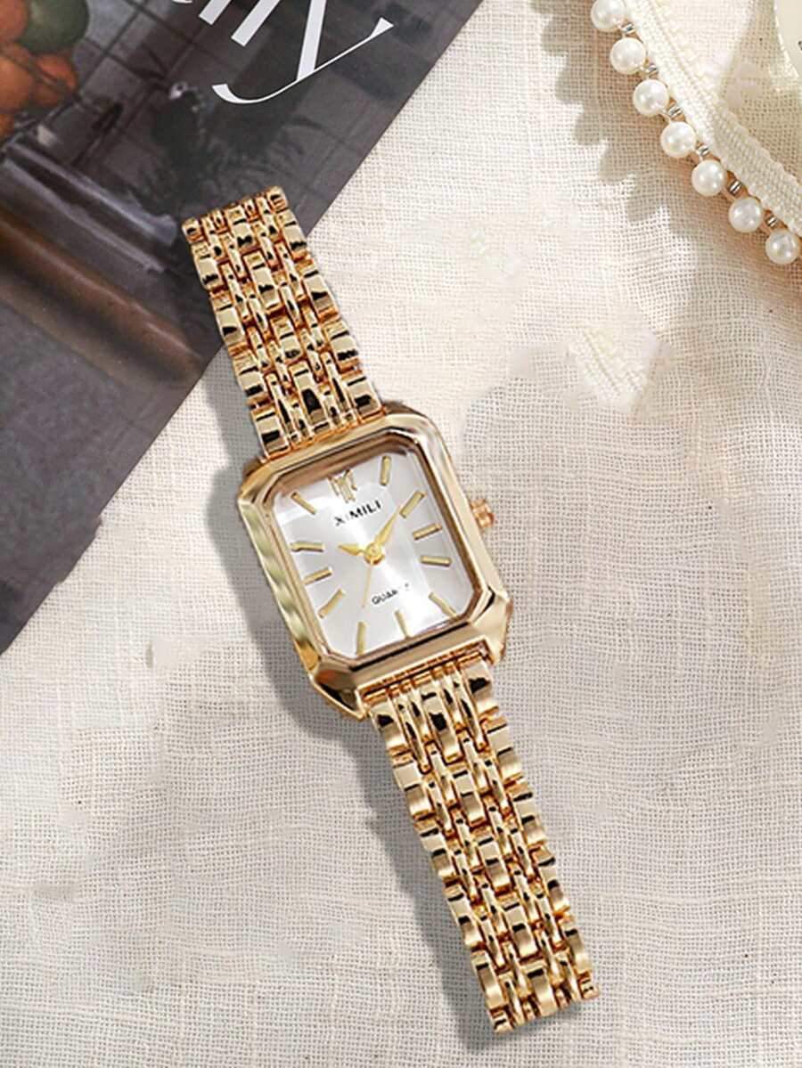 腕時計 レディース クォーツ 1個/セット レディース スタイリッシュ コンパクト ストライプ ダイヤル スクエア ステンレスバン拍卖