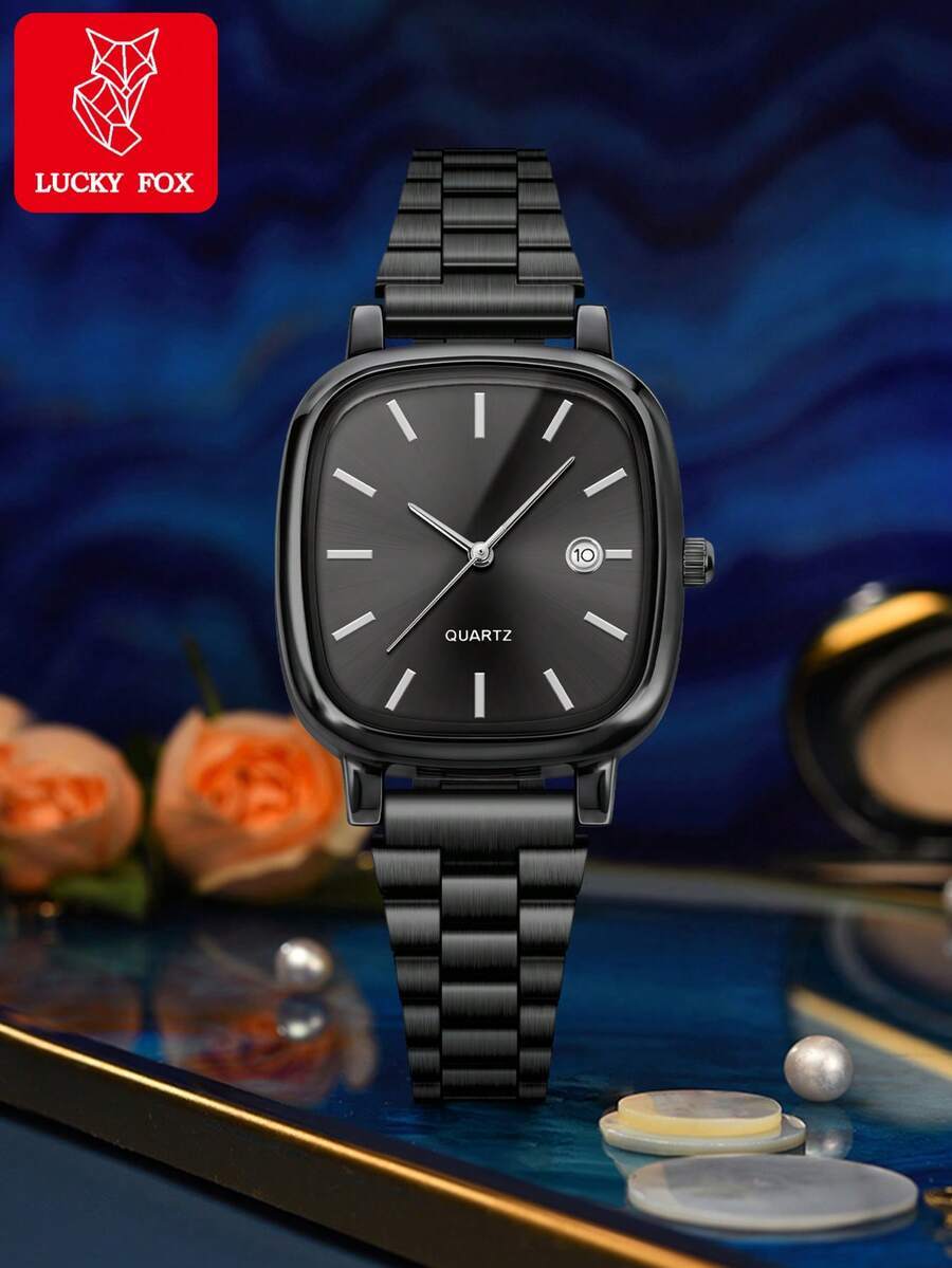 腕時計 レディース クォーツ レディース スクエア ラウンド ダイヤル クォーツ 腕時計 カレンダー付き、メタルストラップ、ミニマ拍卖