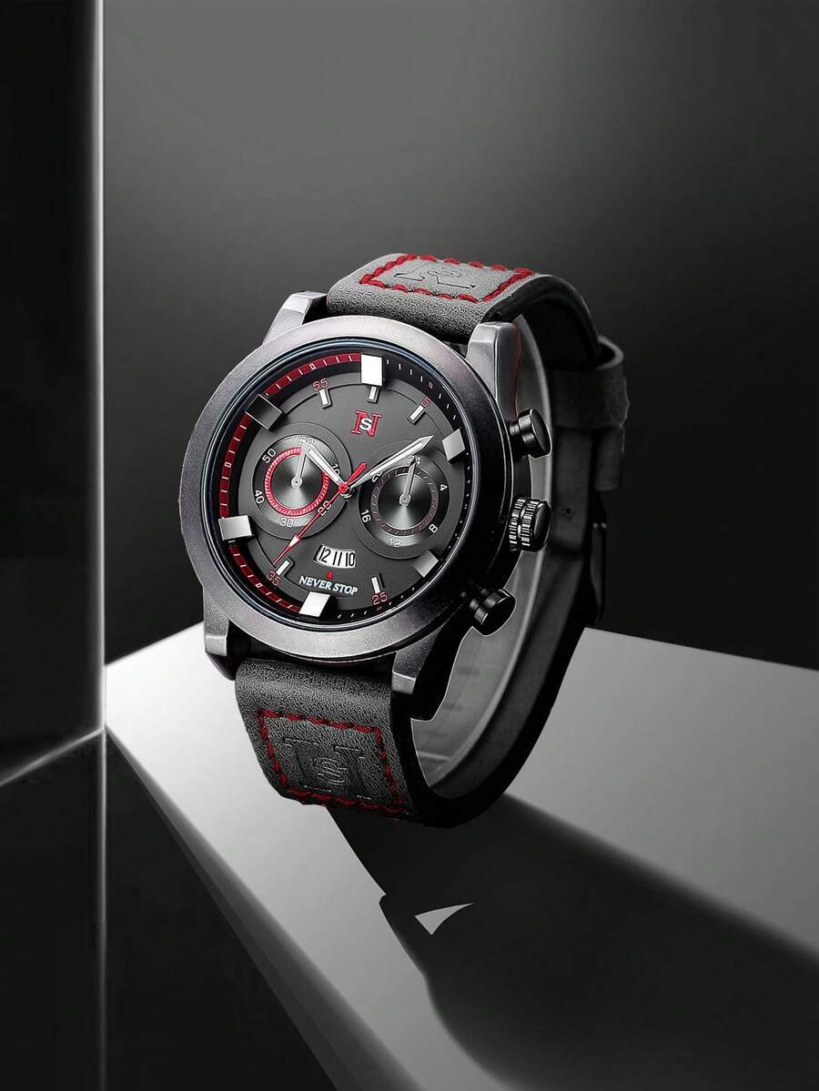 腕時計 メンズ クォーツ 1個 メンズ 個性的 スタイリッシュ カレンダー ルミナス レザーストラップ 腕時計、日常生活、ビジネス拍卖