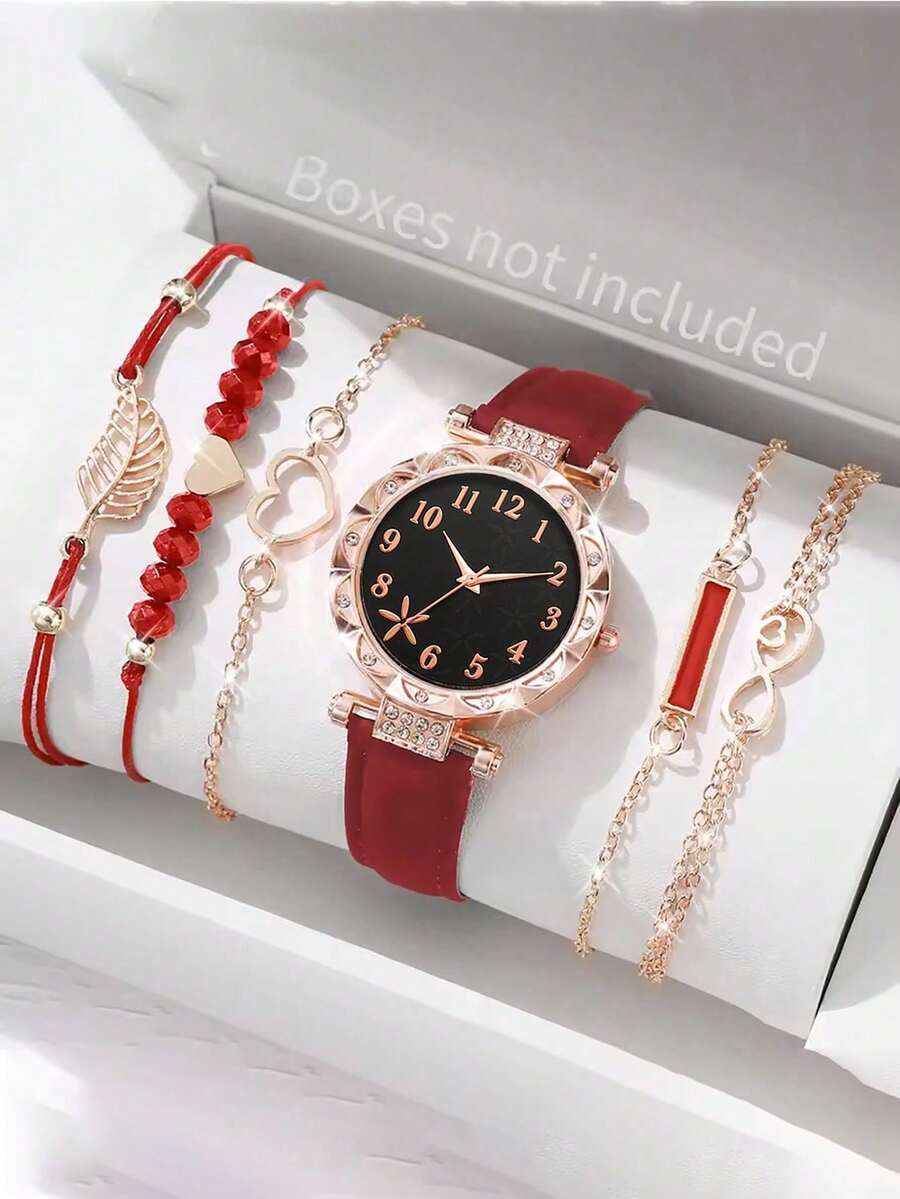 腕時計 レディース セット 女性用ファッション シンプルな星型ダイヤル クォーツ腕時計セット 6個入り、蝶のジュエリーセット付き、拍卖