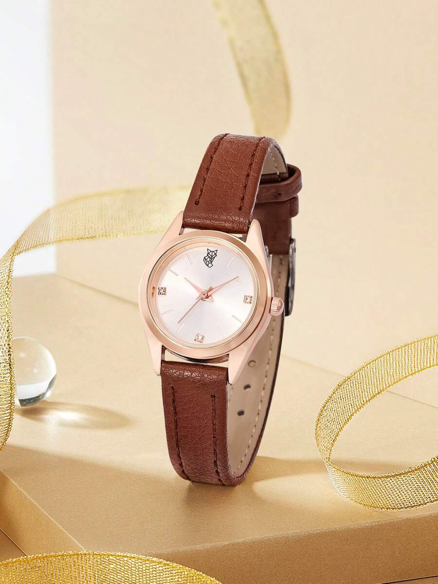 腕時計 レディース クォーツ シンプルデザイン レディース ファッション ラインストーン レザーバンド エレガントクォーツ腕時計、拍卖