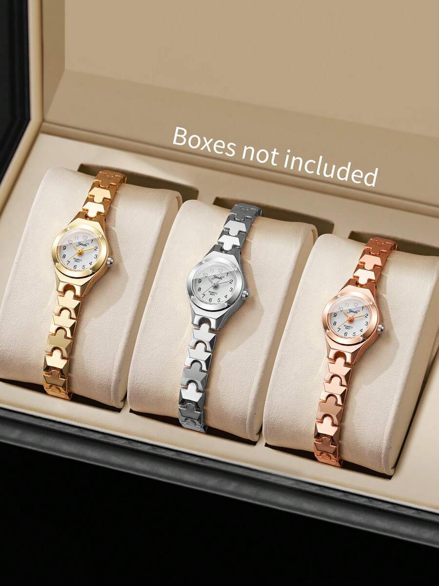 腕時計 レディース セット 女性用ギフトウォッチセット 3個入り、ステンレスバンド、シンプルな数字文字盤、エレガントなクォーツブレ拍卖