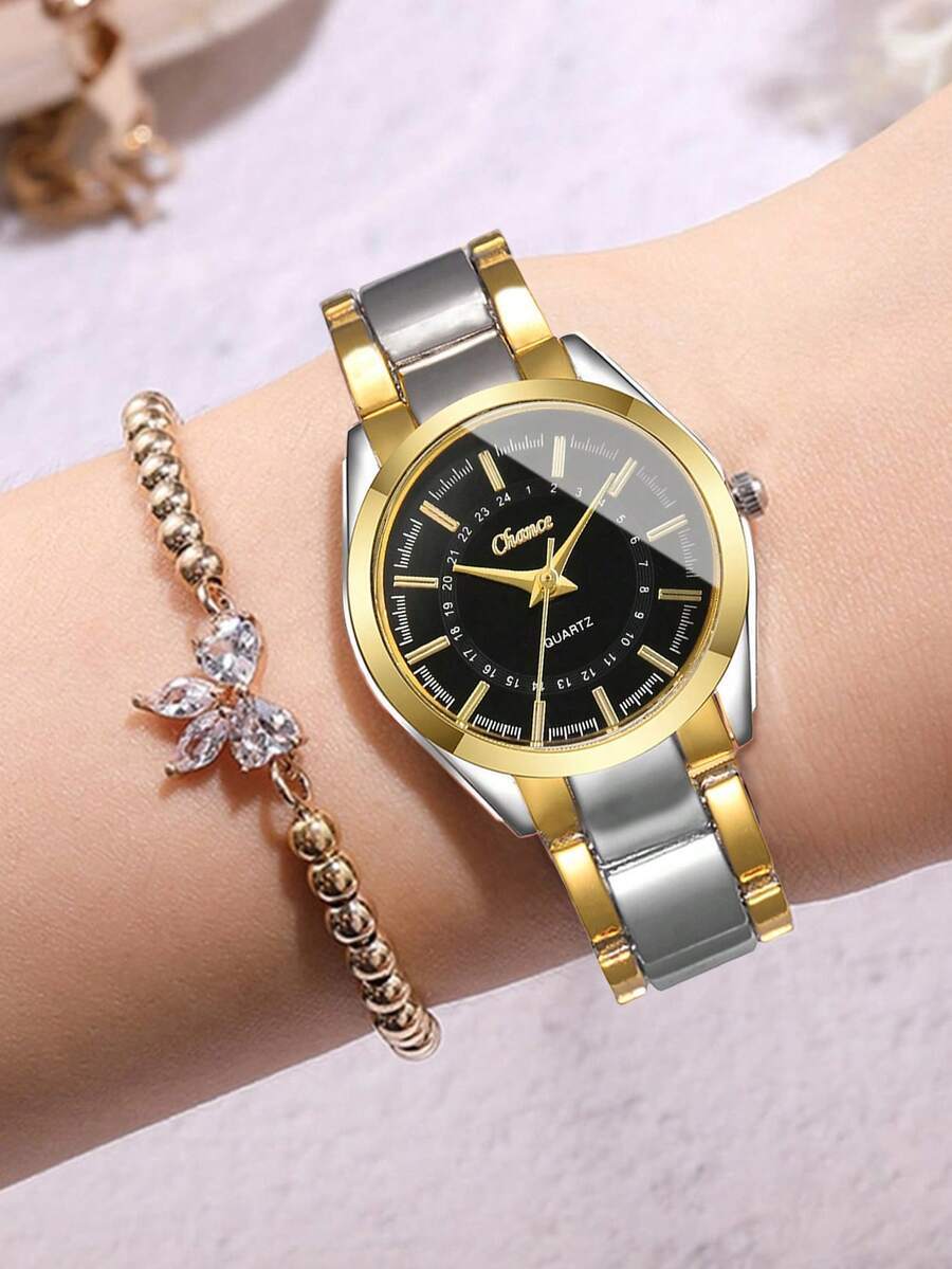 腕時計 レディース セット ファッショナブルでビジネス向けクォーツ レディース腕時計2個セット、リボンとダイヤモンドのジュエリーブ拍卖