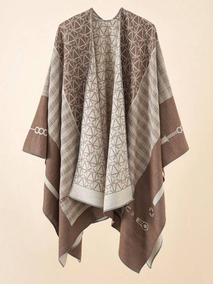 アクセサリー レディース スカーフ 1個 女性用 幾何学柄チェック パッチワーク ポンチョ ショール、カジュアル 暖かいストール拍卖