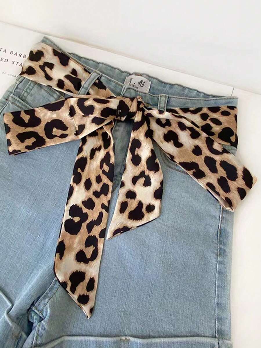 アクセサリー レディース スカーフ 1個 レオパード柄 ロング リボン装飾スカーフ、ヘアバンド、ウエストベルト、日常使いに便利、春拍卖
