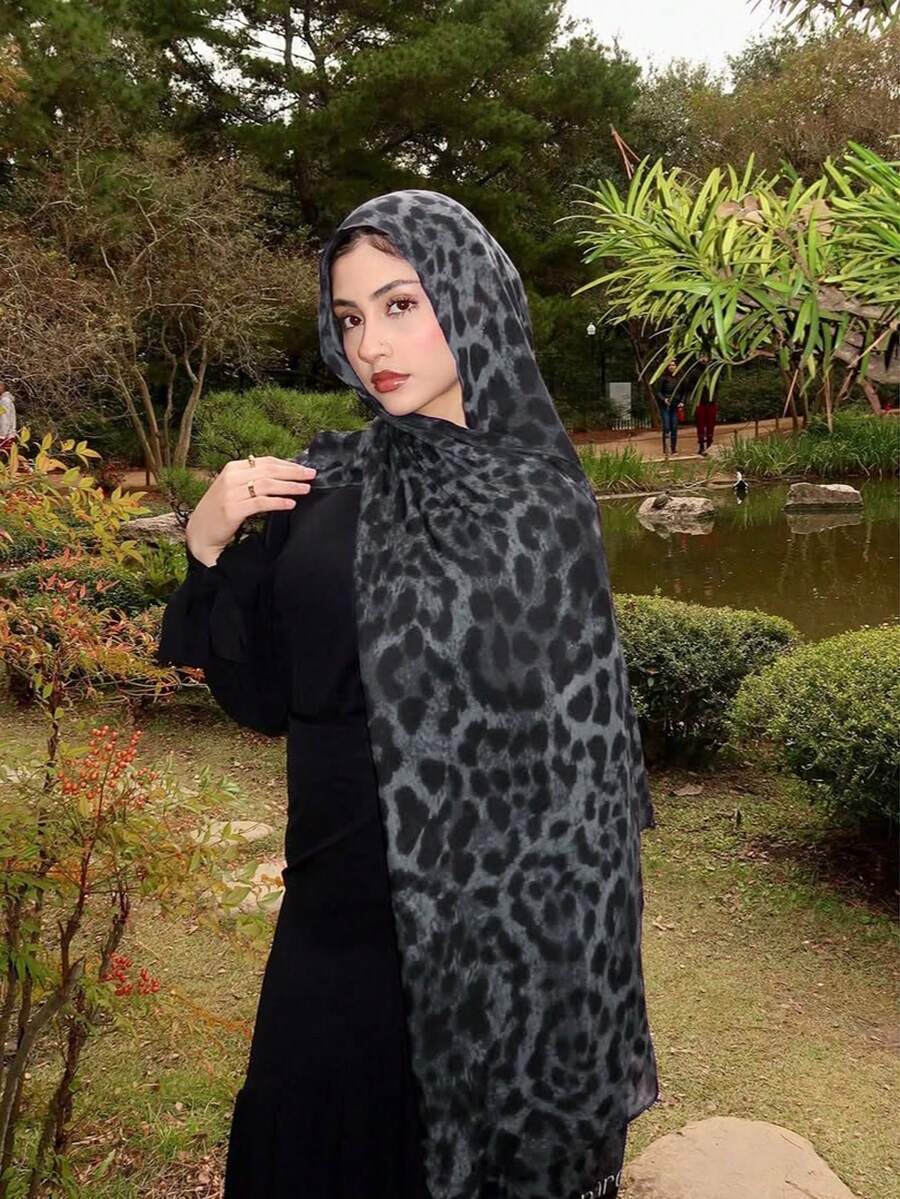 アクセサリー レディース スカーフ 1個 レディース スカーフ ボヘミアン ブラックレオパード柄ヒジャブ、薄手で軽量で通気性があり拍卖