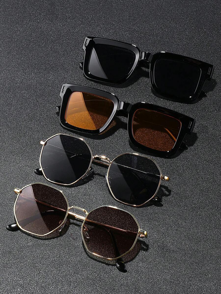 アクセサリー メンズ アイアクセサリー セット 4個 メンズ スクエアとジオメトリックフレーム マルチカラーオンブレレンズ カジュ拍卖