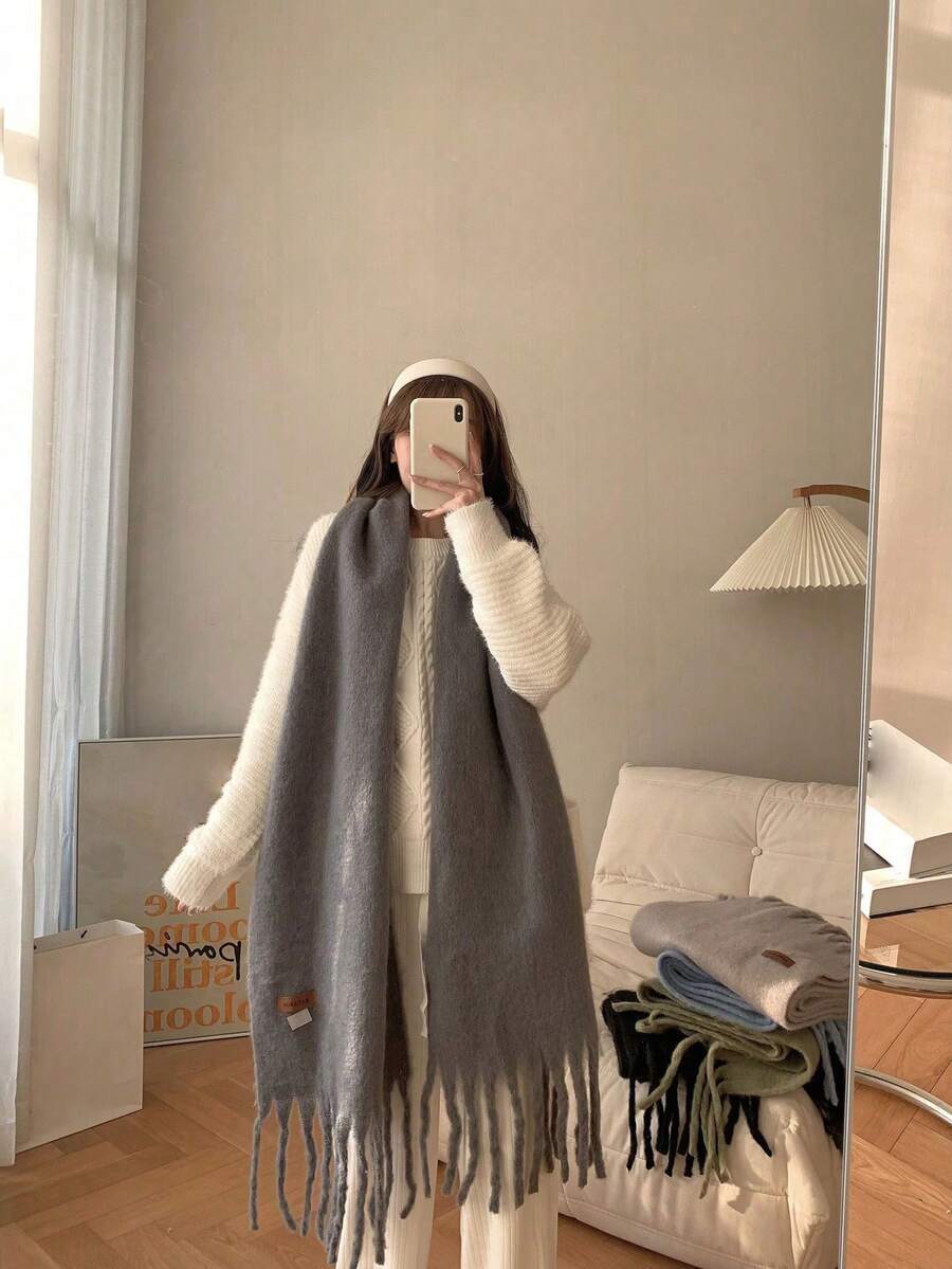 アクセサリー レディース スカーフ マカロンカラー 無地スカーフ、毛羽立ち暖か長めラップ ショール、カップルの日常使いに適した冬秋拍卖