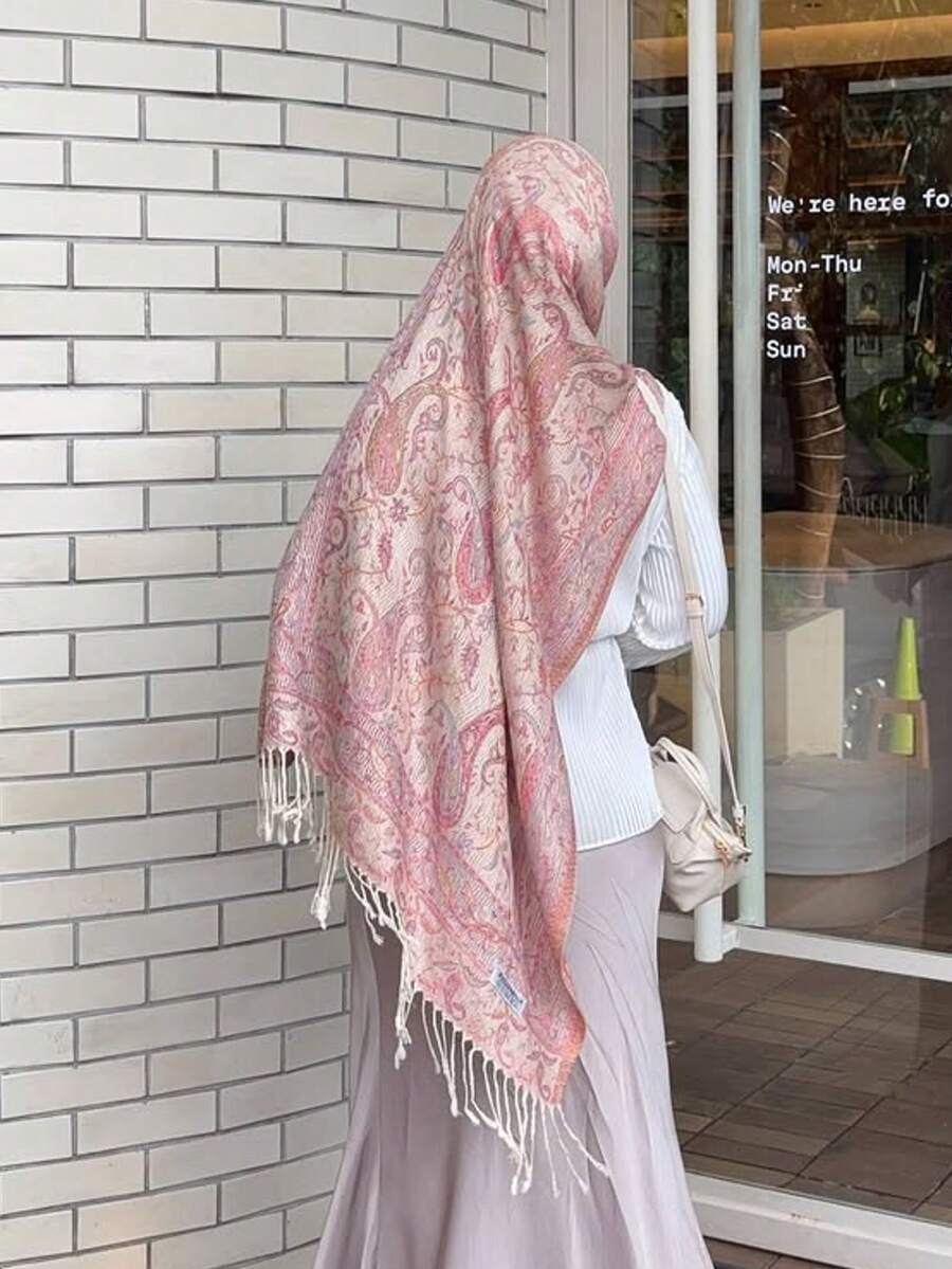 アクセサリー レディース スカーフ 1枚 ボヘミアン風の女性用 タッセル ジャガード スカーフ、ペイズリー織り ショール、パシュミ拍卖