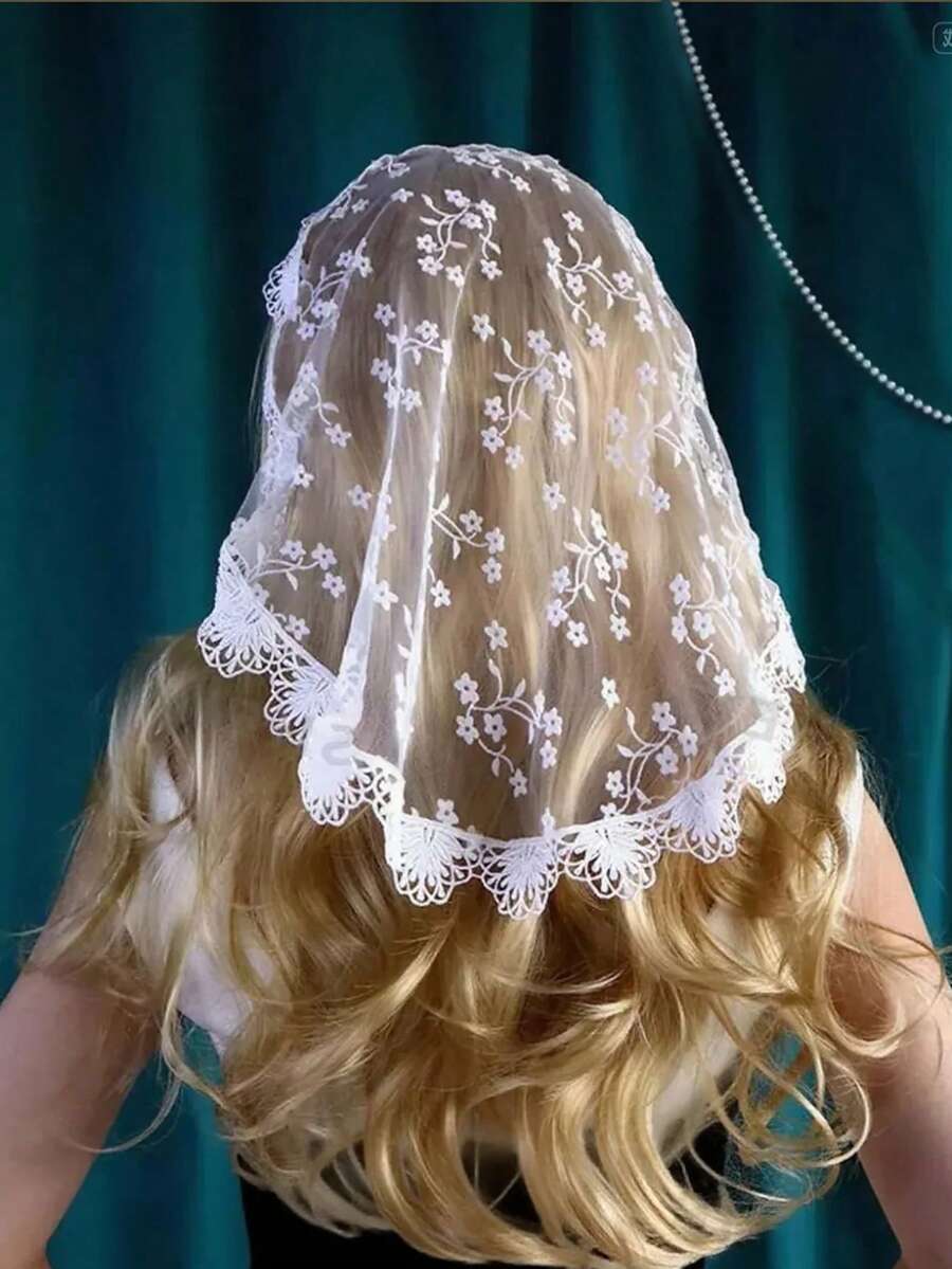 アクセサリー レディース スカーフ 1個 白レースベール ヘッドピース、シングルレイヤー 丸型ヘッドスカーフ、チャーチ用ヘッドウェ拍卖