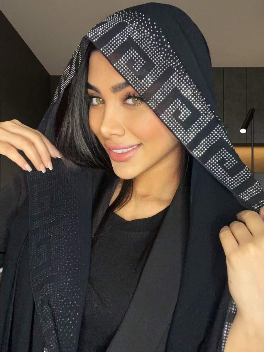 アクセサリー レディース スカーフ 1枚 レディース 無地シフォンソフトスカーフ、ラインストーンジオメトリックパターン、カジュアル拍卖