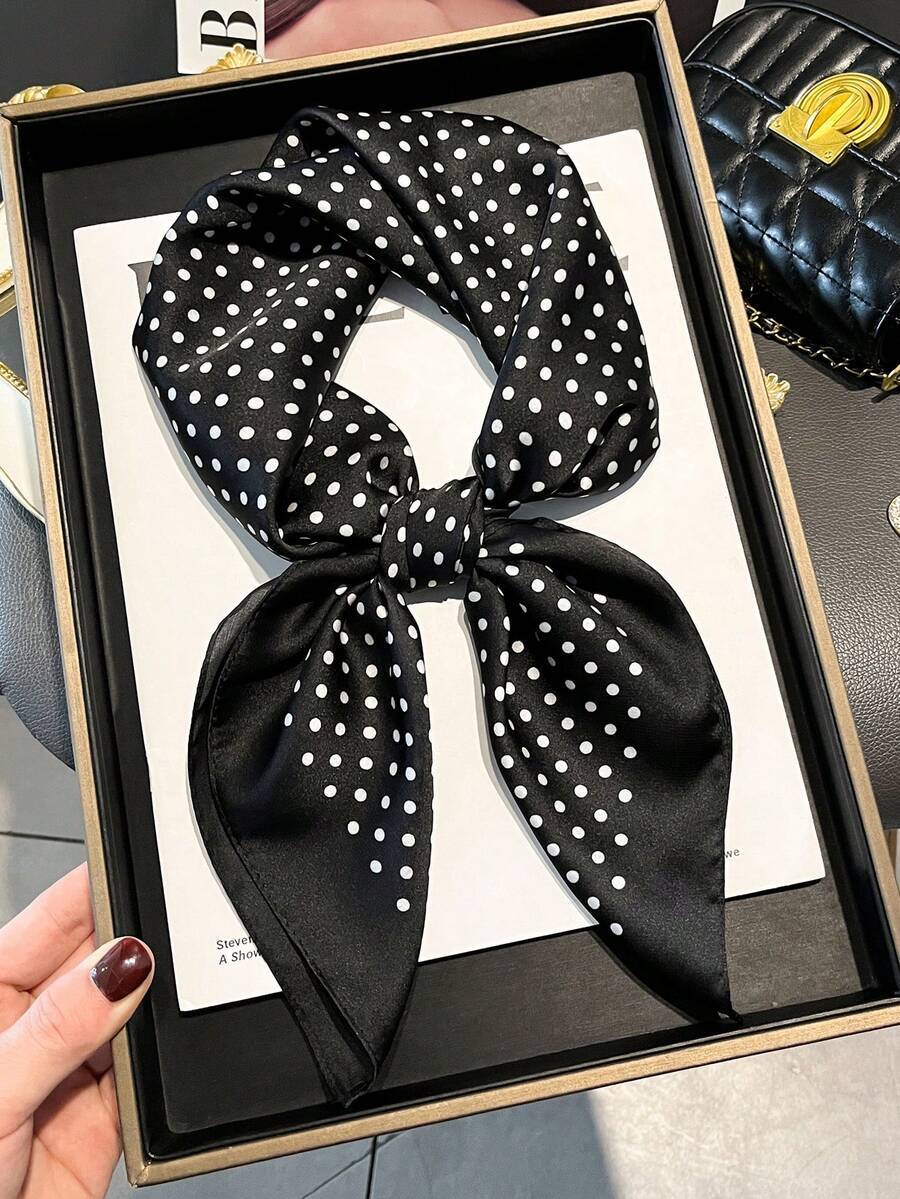 アクセサリー レディース スカーフ 1枚 レディース エレガントなヴィンテージ ドット柄 プリント シンプルスタイル サテン スク拍卖