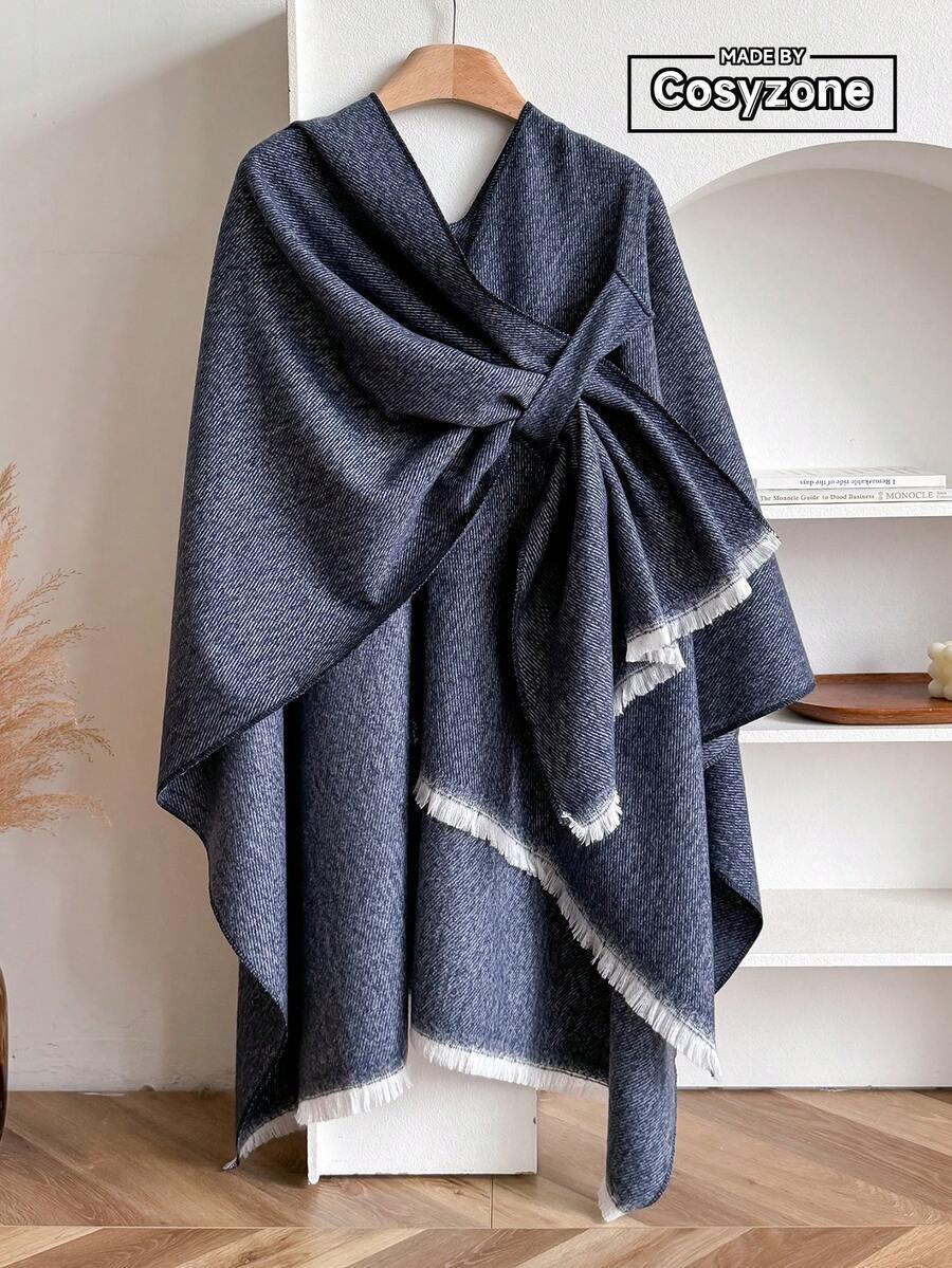 アクセサリー レディース スカーフ 1個 無地ミニマルデザイン ニットショール、レディースファッション スリットオープンポンチョケ拍卖