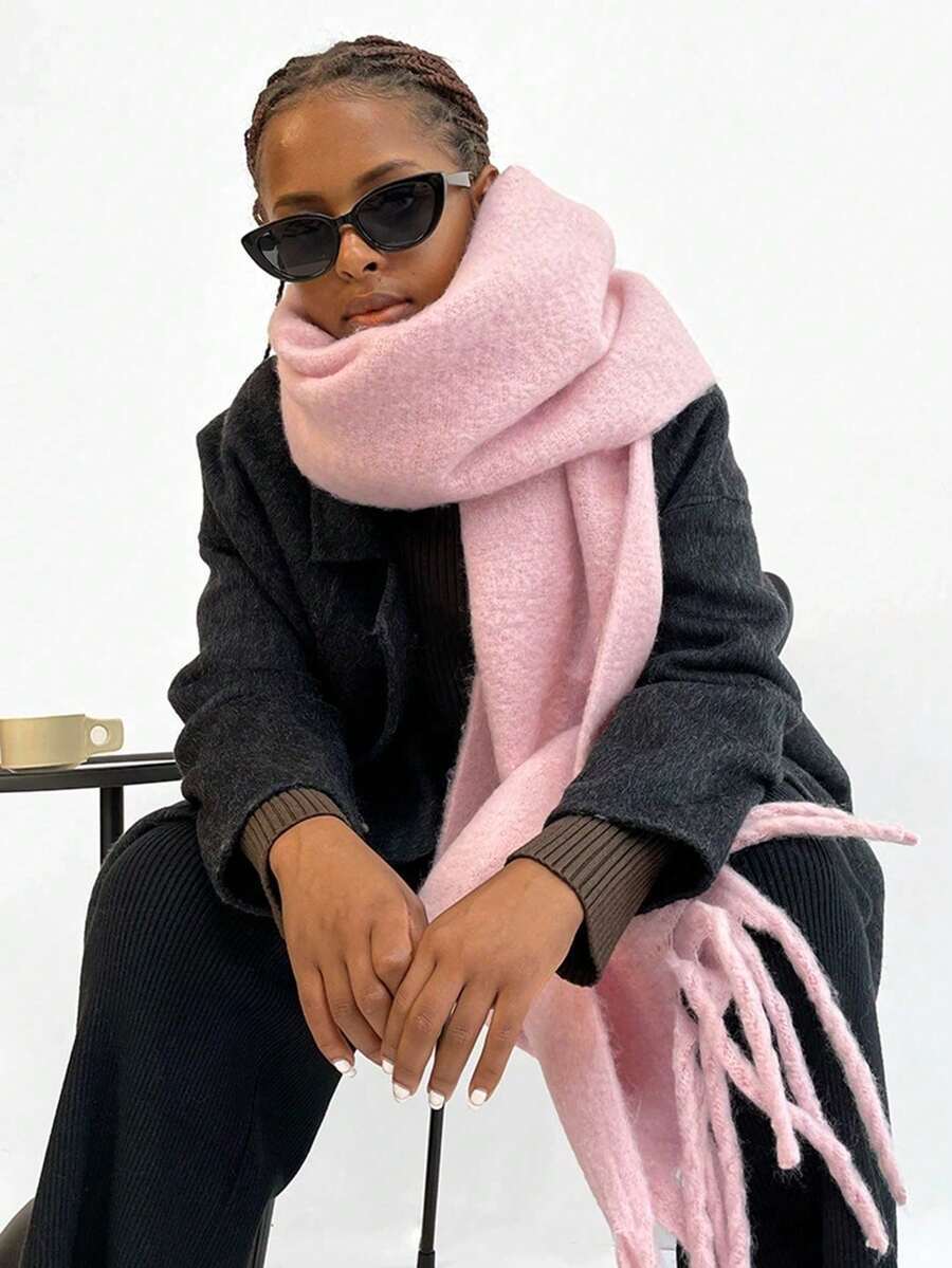 アクセサリー レディース スカーフ 1個 レディース 無地 カジュアル 厚手 フリンジ カシミア調スカーフ、暖かいショール ネック拍卖