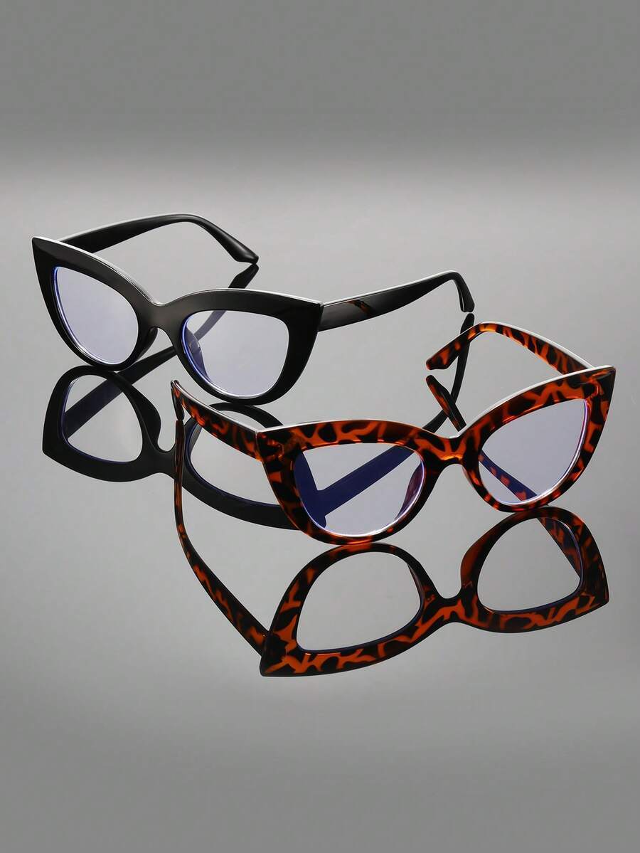 アクセサリー メンズ アイアクセサリー セット ユニセックス キャットアイ レオパード柄 ブルーライトカットメガネ 2ペア、学校、拍卖