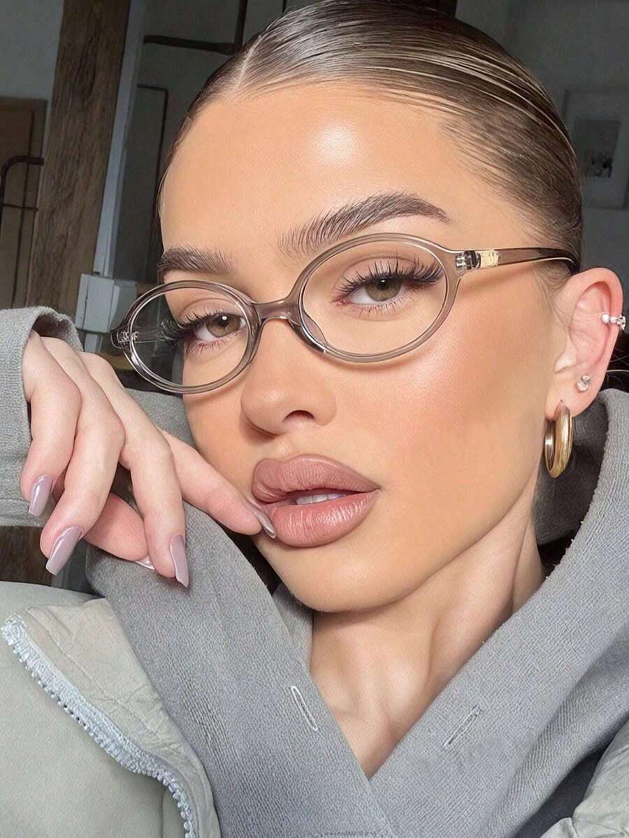 アクセサリー レディース アイアクセサリー セット ファッショナブルで多用途な シンプルグレー オーバル メガネ拍卖