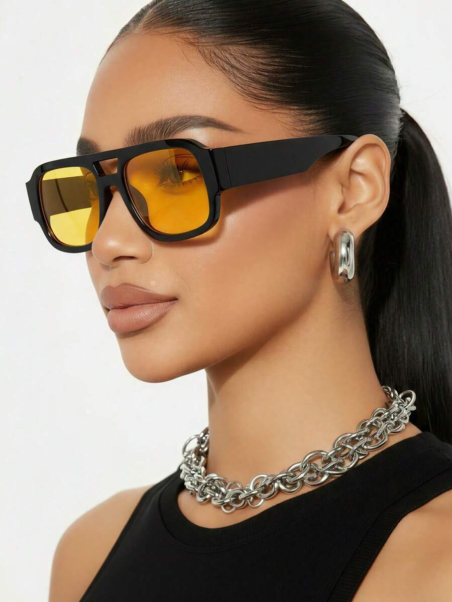 アクセサリー レディース アイアクセサリー 1ペア レディース ブラック スクエア フレーム レトロ ダブルブリッジ 無地 ファッ拍卖