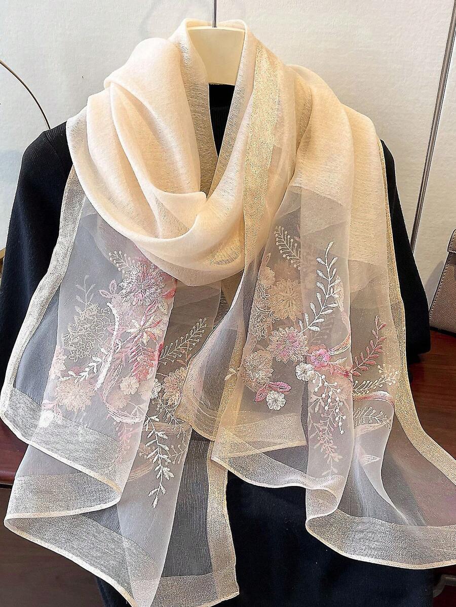 アクセサリー レディース スカーフ 杏色の装飾用スカーフ。繊細な花刺繍のショール。繊細で優雅なスカーフ。秋冬のカップルへの素晴らし拍卖