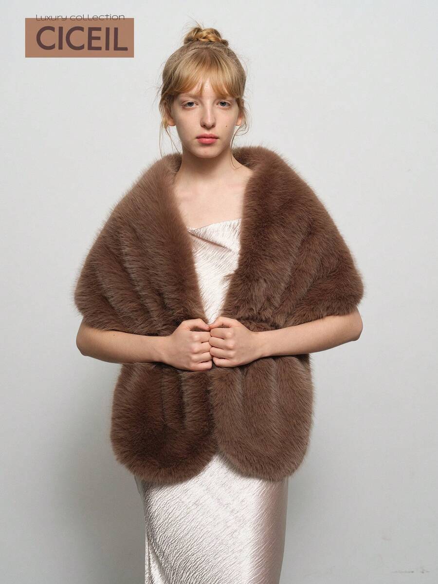 アクセサリー レディース スカーフ 1個 レディース 無地 ポリエステル フェイクファー エレガントで暖かいショール、秋冬の日常使拍卖