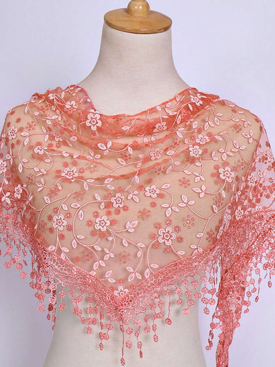 アクセサリー レディース スカーフ 1個 レディース ファッション フローラルレーストリム三角スカーフ/ヘッドスカーフ拍卖