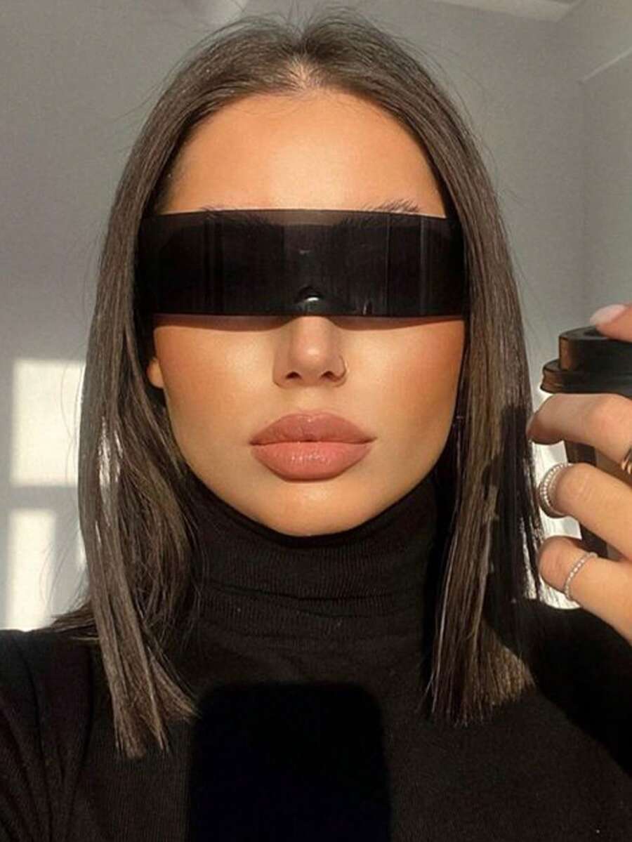 アクセサリー レディース アイアクセサリー 1個 フレームレス サイバーパンク ゴーグル、未来的なラップアラウンド シルバーミラー拍卖