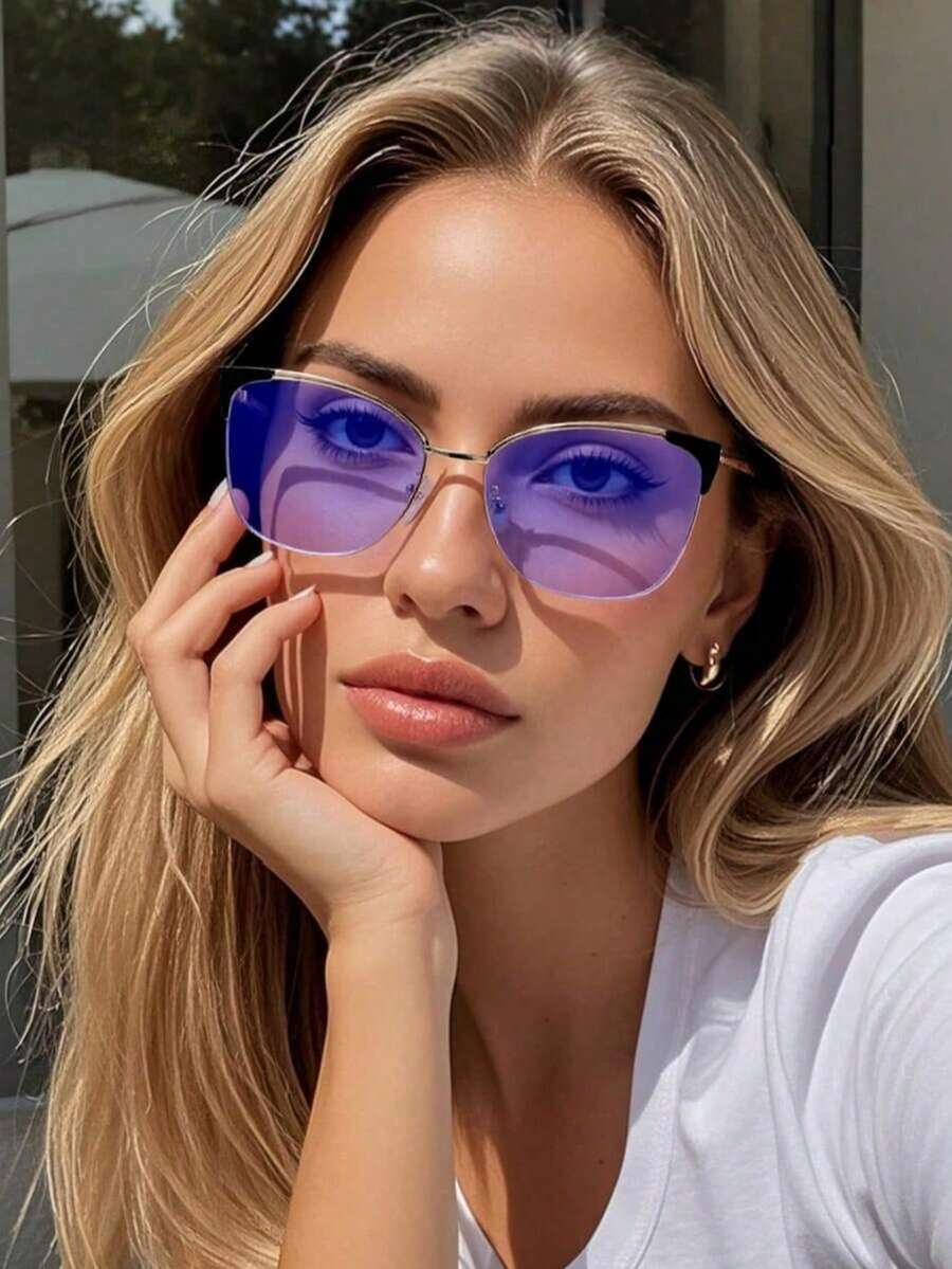 アクセサリー レディース アイアクセサリー セット 1個 女性用ファッショナブルなメタルフレームクリアレンズメガネ、キャットアイ型拍卖