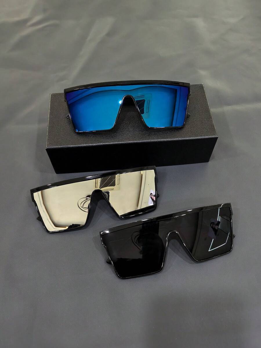 アクセサリー メンズ アイアクセサリー セット 大型フレーム スクエアサングラス 2個入り、男女兼用、紫外線防止、カジュアルでファ拍卖