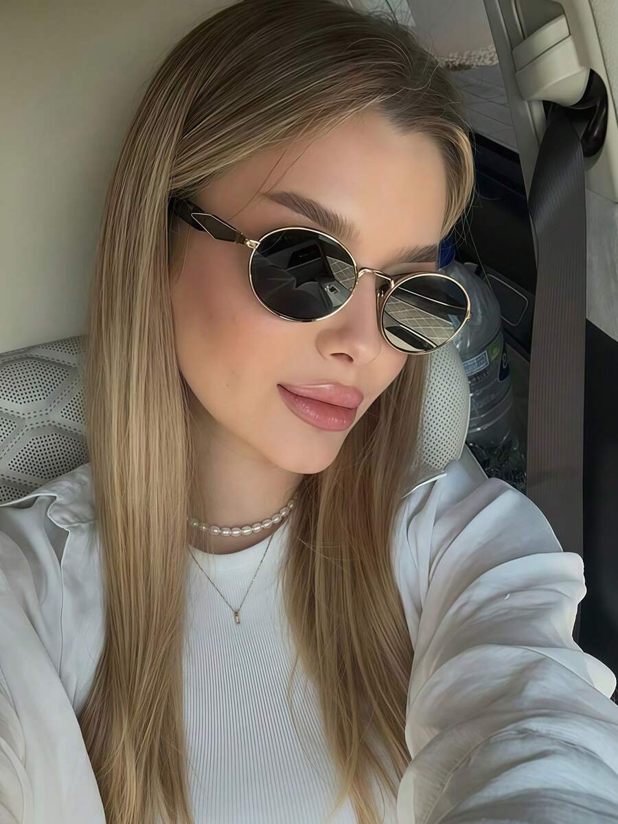 アクセサリー レディース アイアクセサリー 1個 オーバル型メタルフレームファッショングラス、レトロ高級多用途ストリートスタイル女拍卖