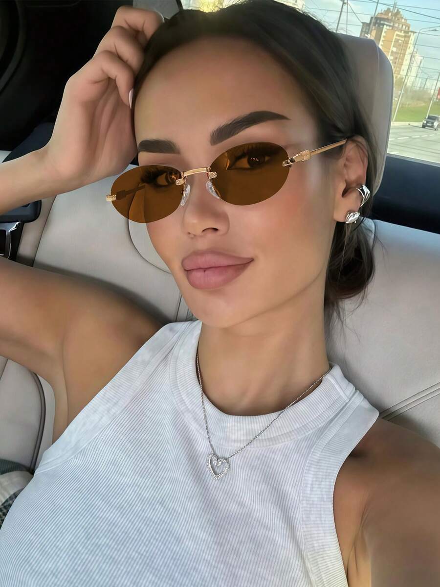 アクセサリー レディース アイアクセサリー 1個 小さなフレームレス楕円形ファッショングラス、メタルレター付属品、個性的なレトロ、拍卖