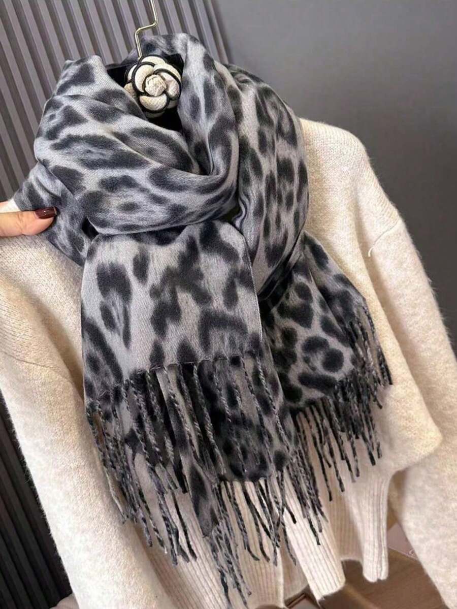 アクセサリー レディース スカーフ 1枚 レオパード柄タッセルストール、ファッショナブルで快適な女性用ショール、秋冬拍卖
