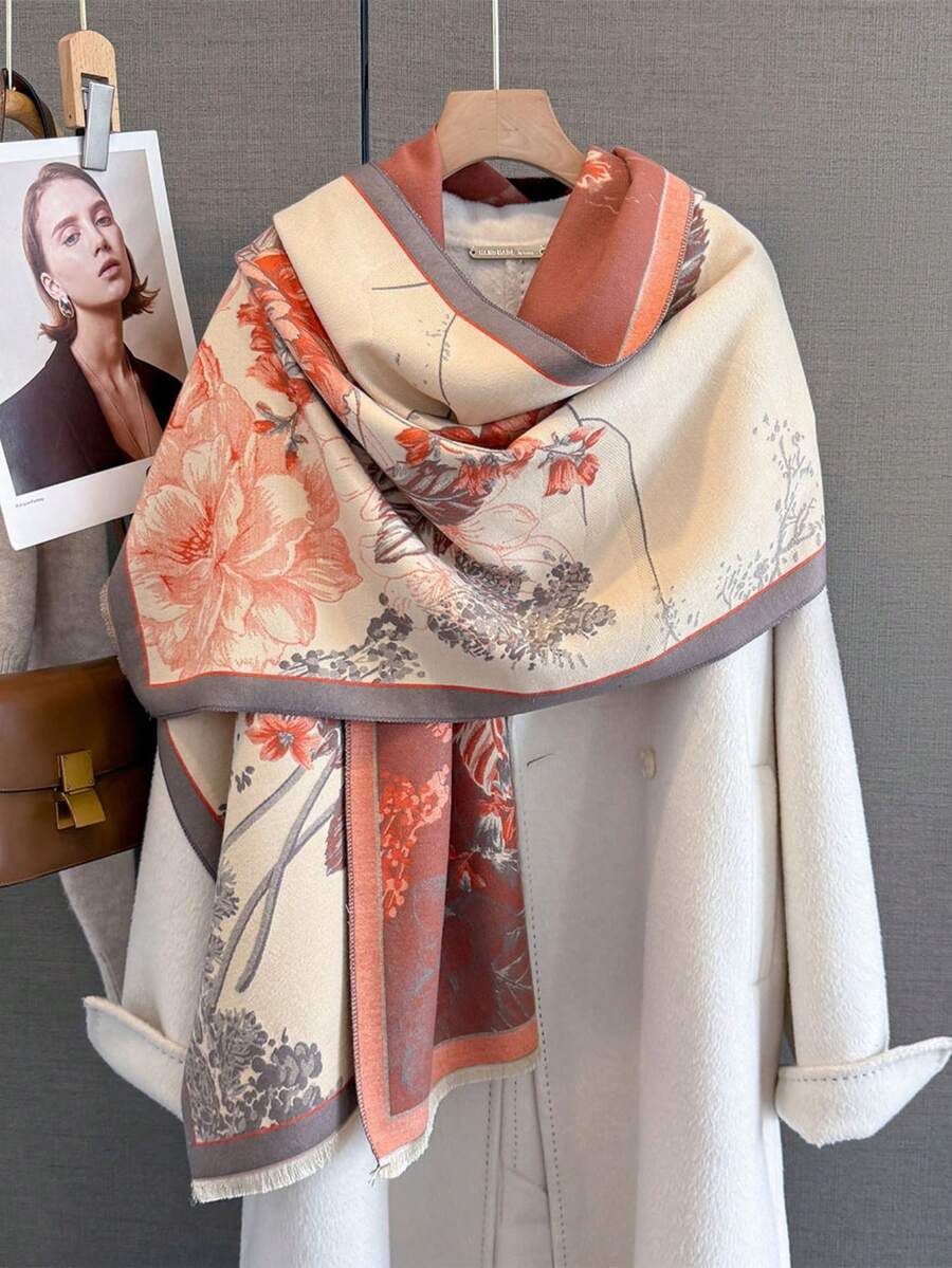 アクセサリー レディース スカーフ 2025年秋新作 フローラルジャカード フォーカシミア調スカーフ 1枚入り、女性用ミニマリスト拍卖