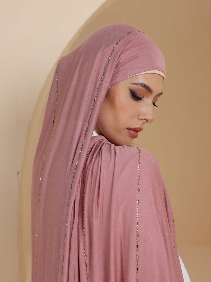 アクセサリー レディース スカーフ 1個 女性用プレーンジャージーソフトヘッドスカーフ、ラインストーンデコレーション、カジュアルア拍卖