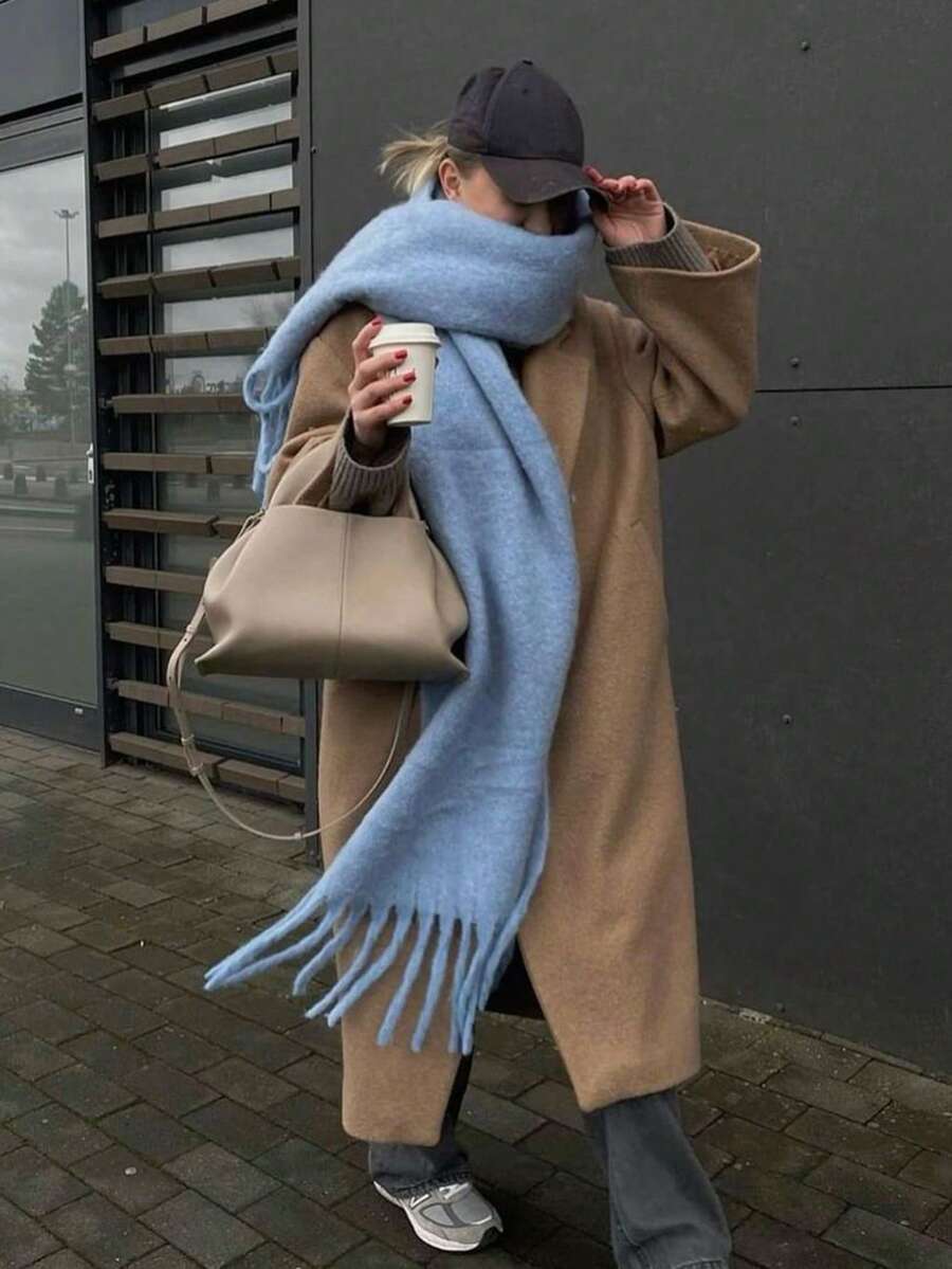 アクセサリー レディース スカーフ 1個 厚手 無地 フワフワタッセル付きマフラー、暖かい秋冬ファッション ユニセックス ショール拍卖