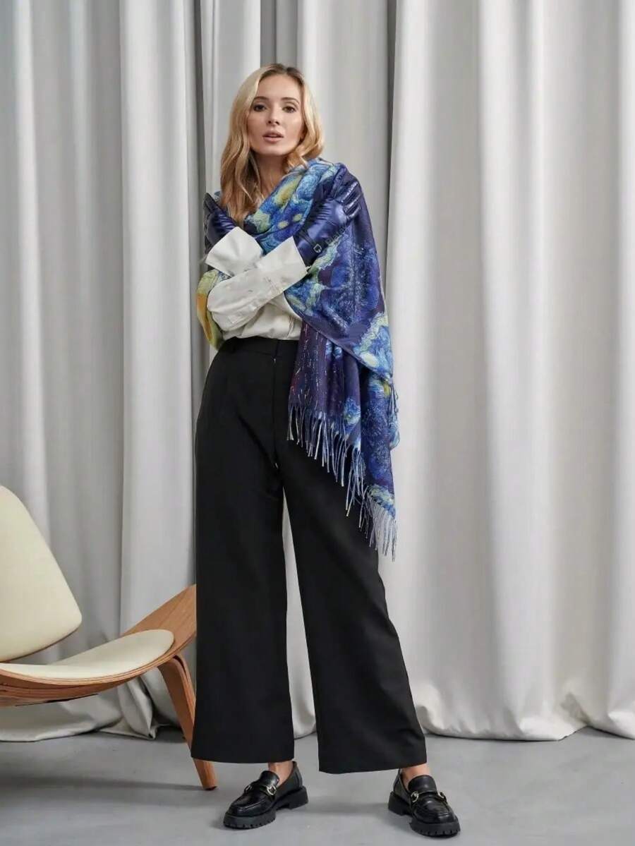 アクセサリー レディース スカーフ 1枚 レディース カジュアル アートペイント 「ゴッホ」 プリント カシミア調 スカーフ、パシ拍卖