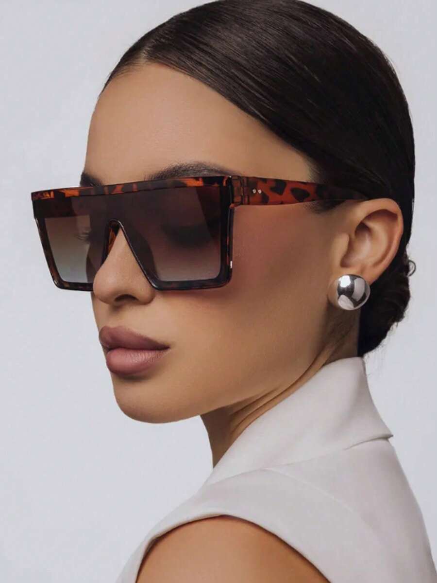 アクセサリー レディース アイアクセサリー 1個 女性用プラスチック製 スクエア大型フレーム ビンテージリベット レオパード柄メガ拍卖