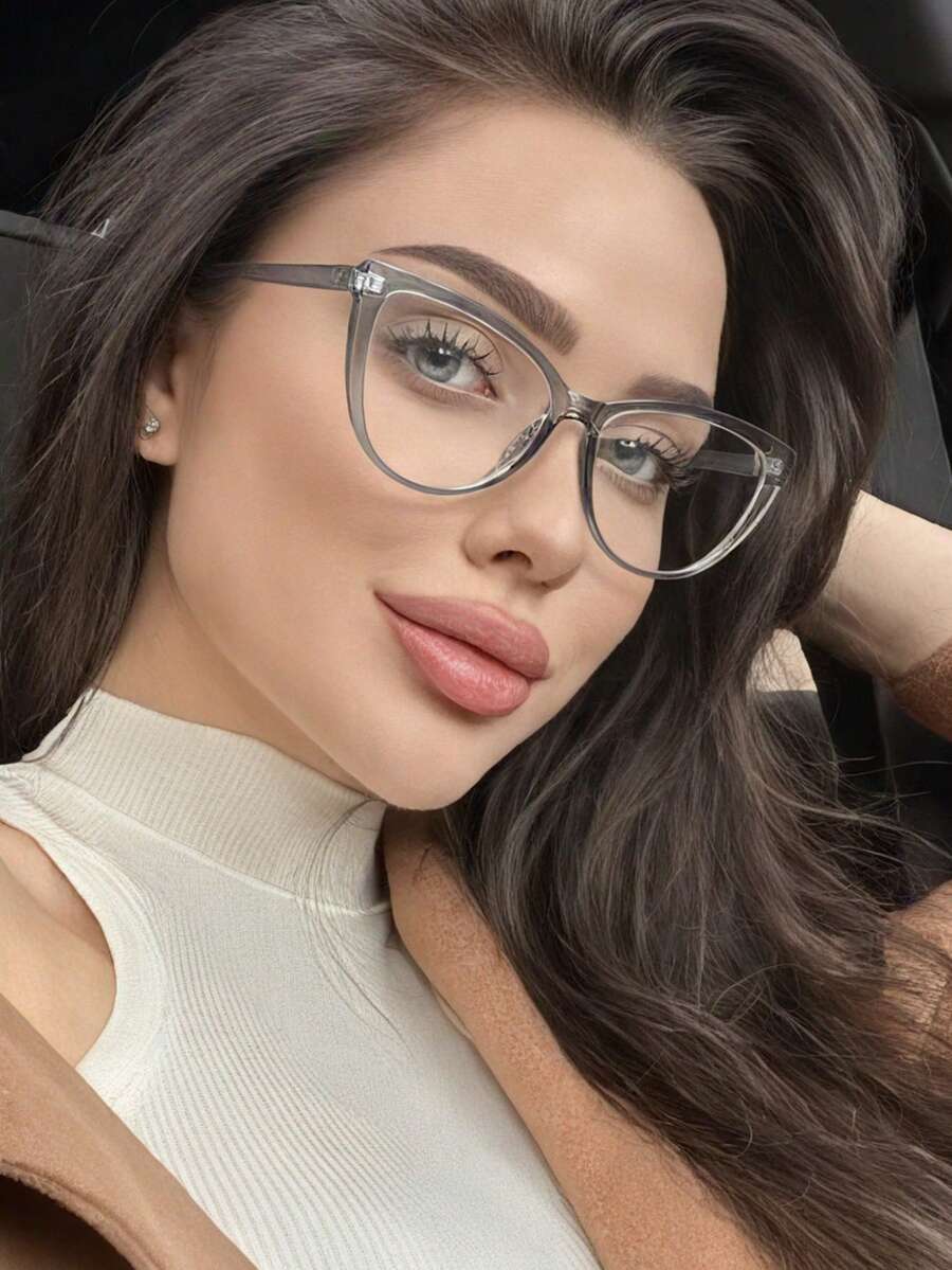 アクセサリー レディース アイアクセサリー セット 女性用グレーキャットアイフレームファッション無地シンプル多用途プラノメガネ 1拍卖