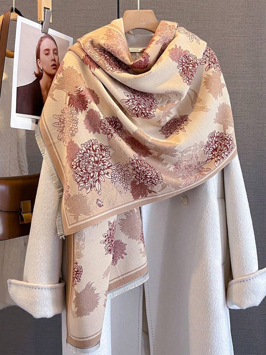 アクセサリー レディース スカーフ 1個 韓国スタイル 2025年秋 ファッション ショール 万能 菊柄 ニットスカーフ、女性 エ拍卖