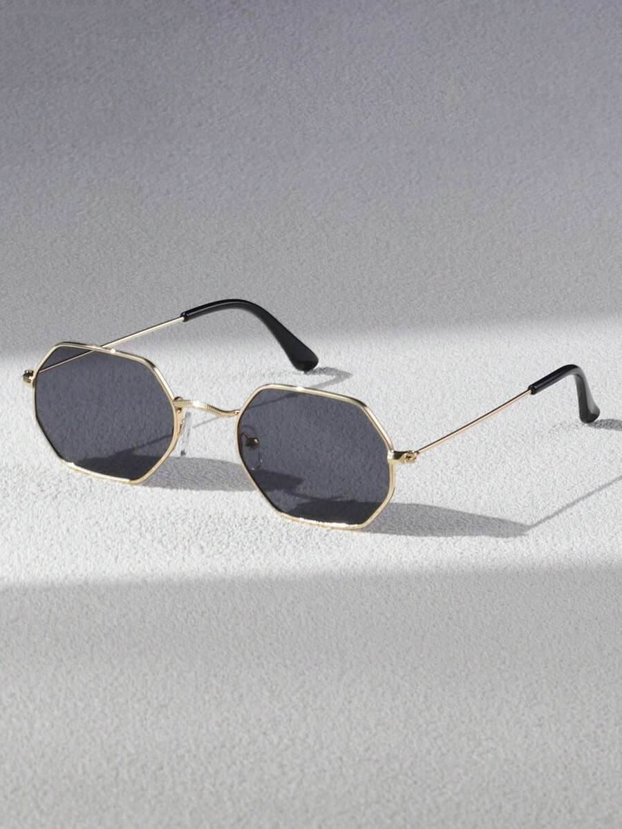 アクセサリー メンズ アイアクセサリー メンズ メタル フル リム ポリゴナル フレーム装飾メガネ、レトロ ストリートウェア ファ拍卖