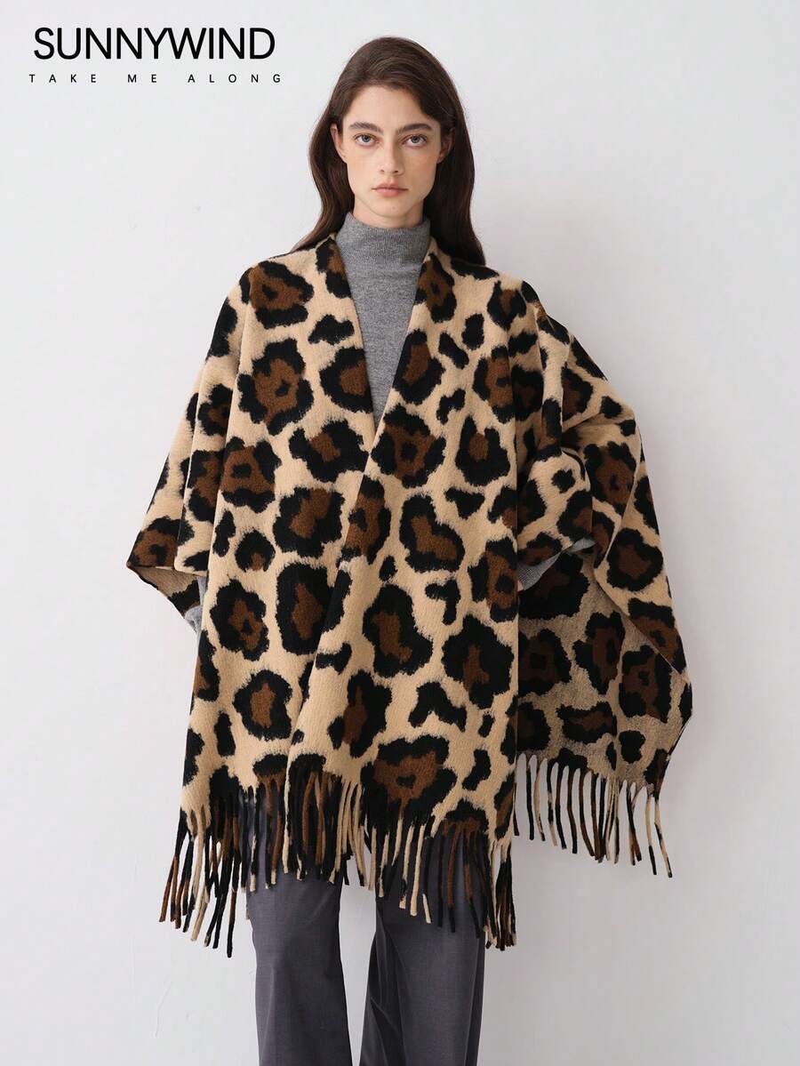 アクセサリー レディース スカーフ 1個 レオパード柄ポリエステル カジュアル 暖かい 厚手ショール、秋冬の日常使いに適しています拍卖