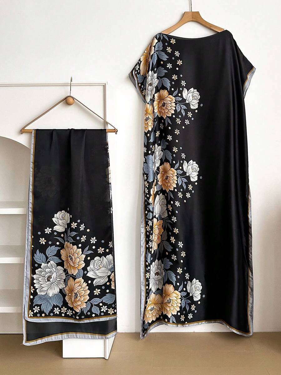 アクセサリー レディース スカーフ 1枚 女性用エレガントな花柄 フェイクシルク ロングスカーフ/ショール、ビーチ、旅行、アウトド拍卖