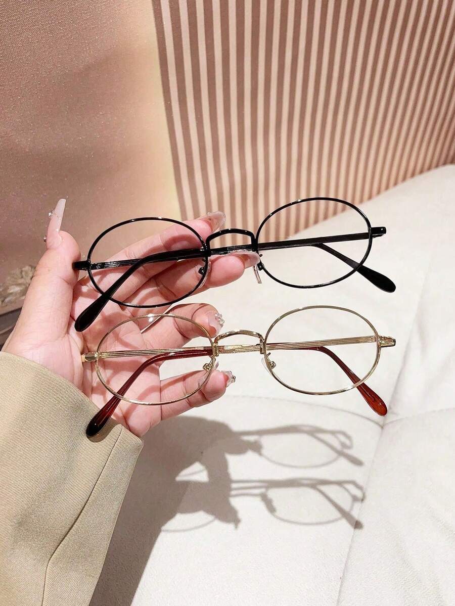 アクセサリー レディース アイアクセサリー セット 女性用メタルオーバル無地メガネ2ペア、ブルーライトカットメガネ、メガネ、女性用拍卖