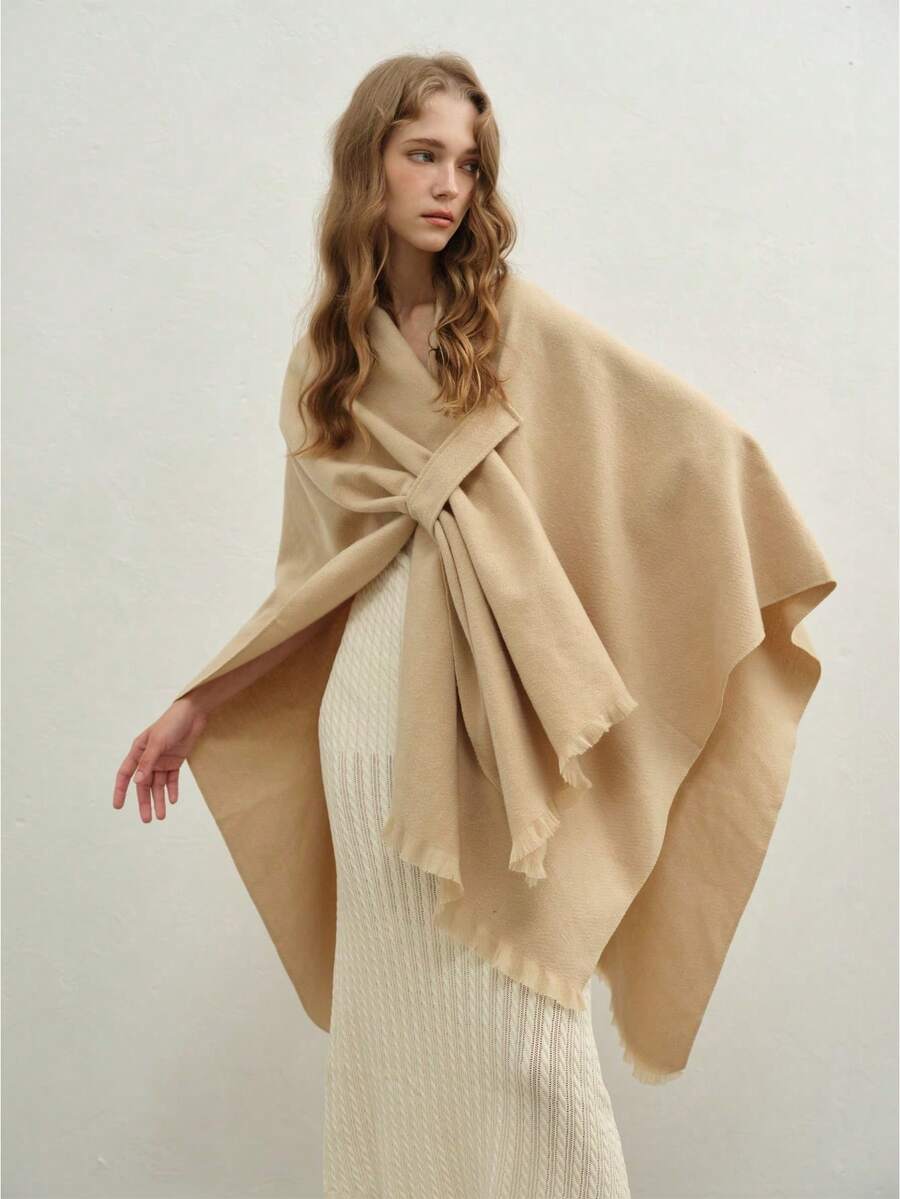 アクセサリー レディース スカーフ 1個 ミニマリストファッション 多用途 無地 カジュアル 暖かい 厚手のショール スリット付き拍卖