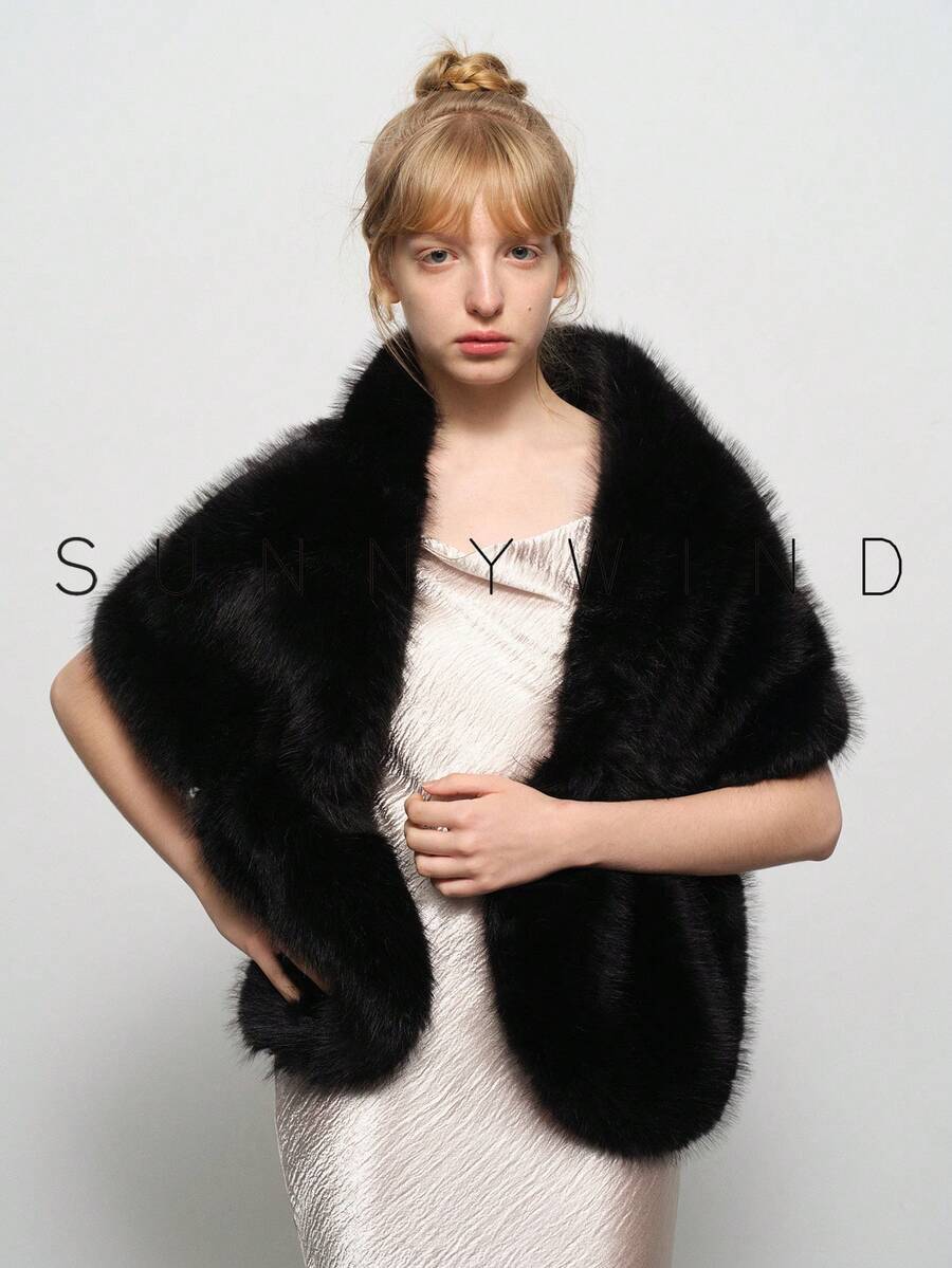 アクセサリー レディース スカーフ 1個 女性用 無地 ファッショナブル 暖かい フェイクファー ショール、ブライダルパーティーや拍卖