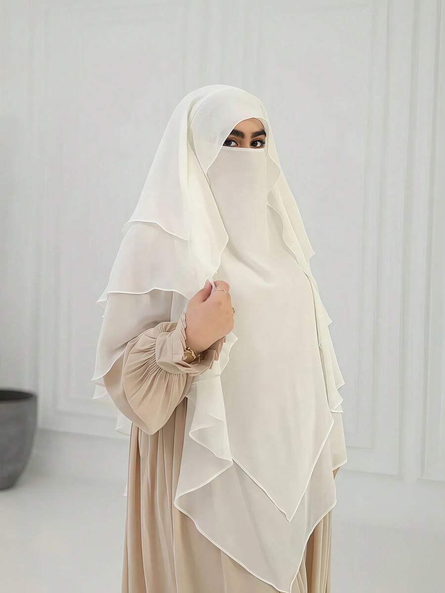 アクセサリー レディース スカーフ 1個 女性用ムスリム3層シフォンキマール非対称フェイスベール シフォンヘッドスカーフ、無地、フ拍卖